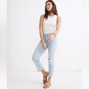 MADEWELL Mid-Rise Classic Straight Jean Wellingford Wash Knee-Rip Edition, 27
